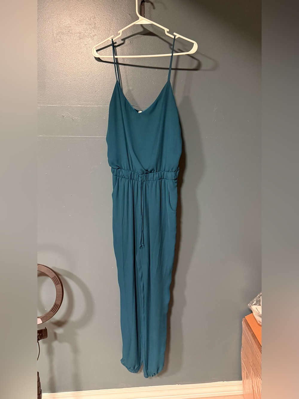 Teal Sleeveless Jumpsuit with Drawstring Waist